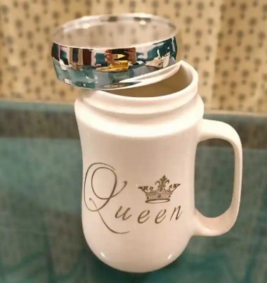 Customised Ceramic Photo Mug with Mirror Gold-Plated Lid